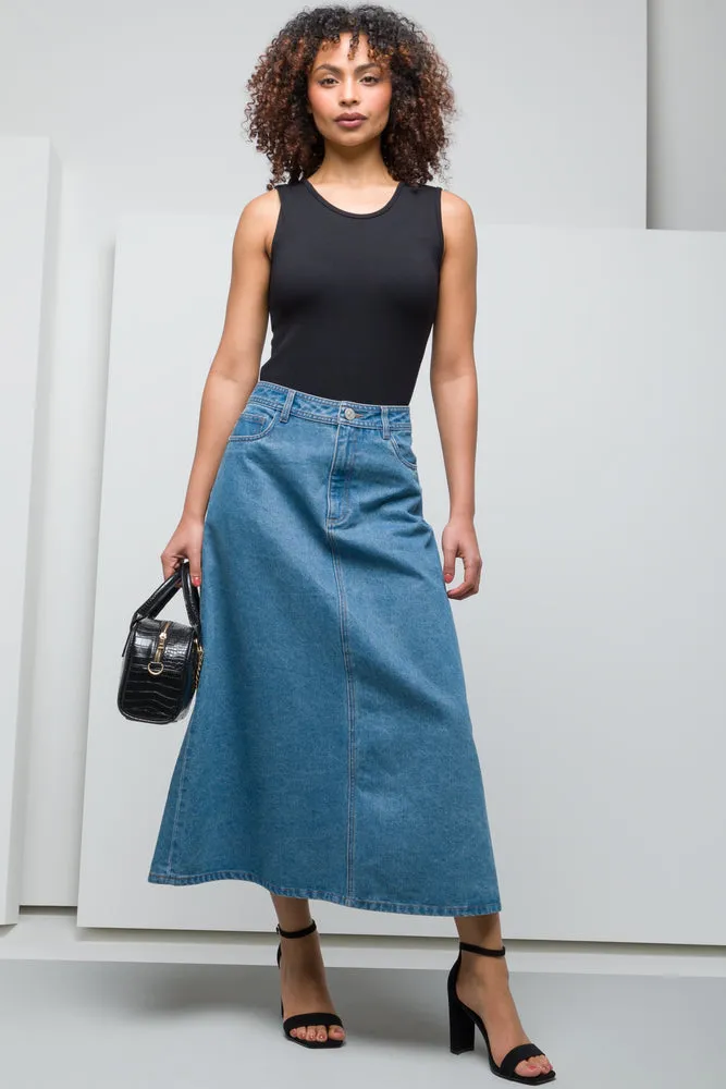 A-Line Denim Skirt Mid Blue sold by Ackermas