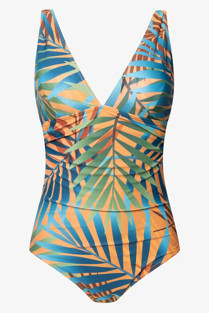 Fern Print Plunge Neckline Swimsuit Blue Multi sold by Ackermas
