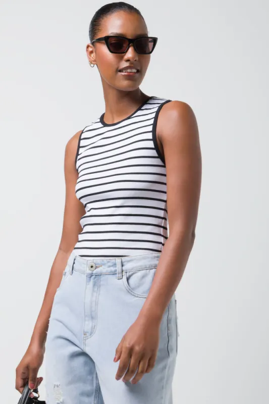 Stripe Rib Cotton Spandex Vest White sold by Ackermas