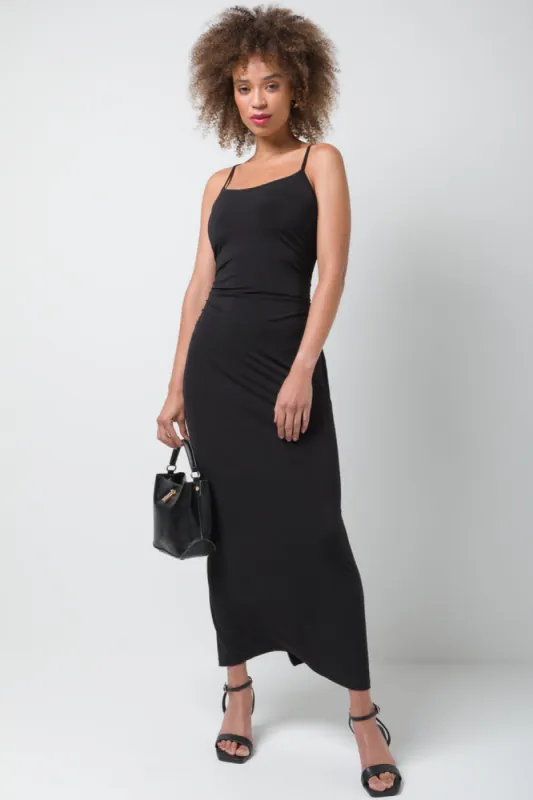 Strappy Side Ruch Dress Black sold by Ackermas