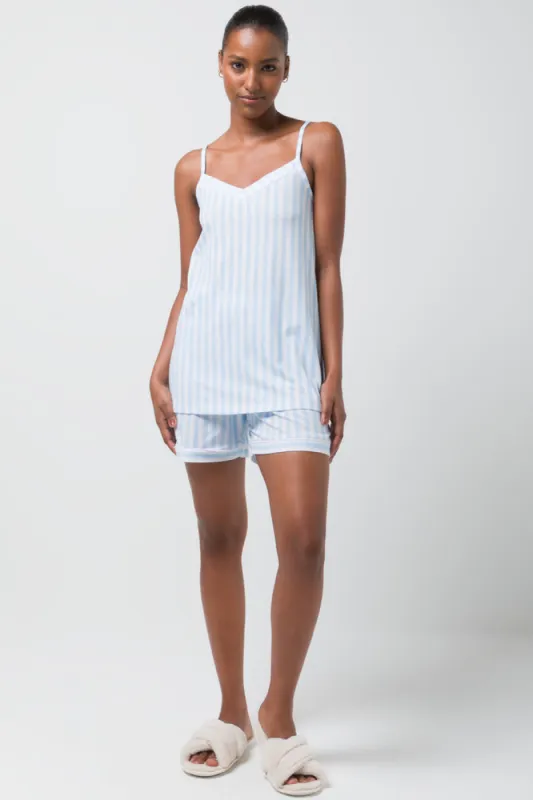 Stripe Knitted Cami Shorty Set White & Blue sold by Ackermas
