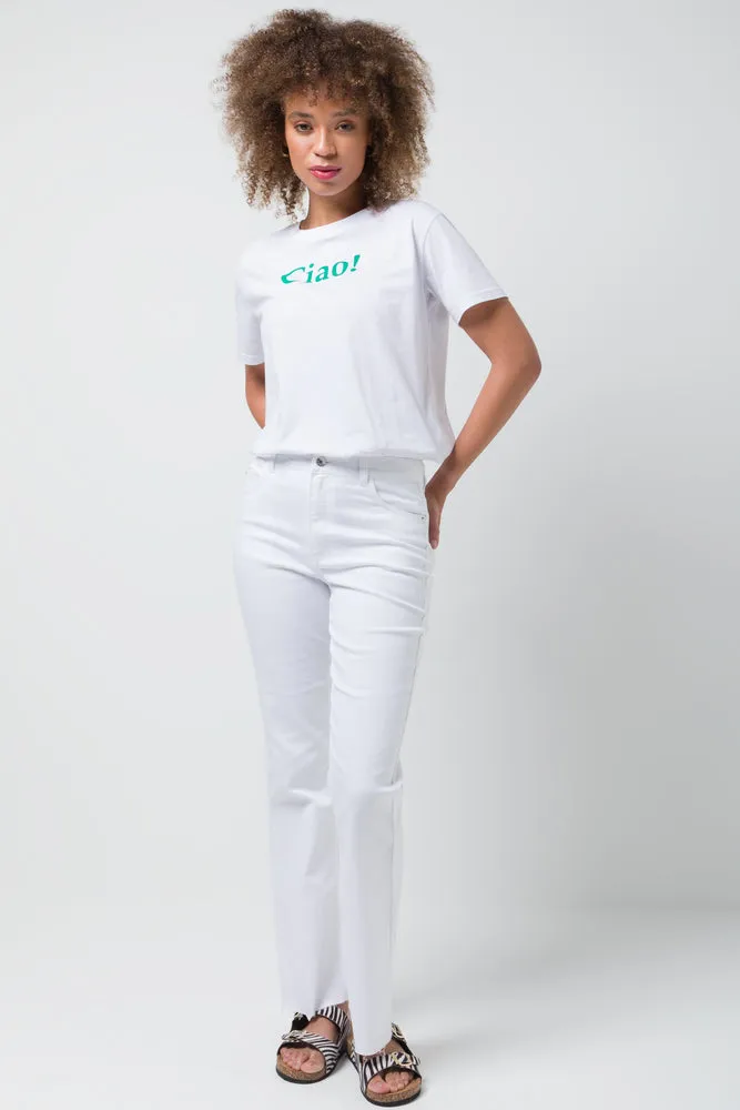 Flare Leg Jean White sold by Ackermas