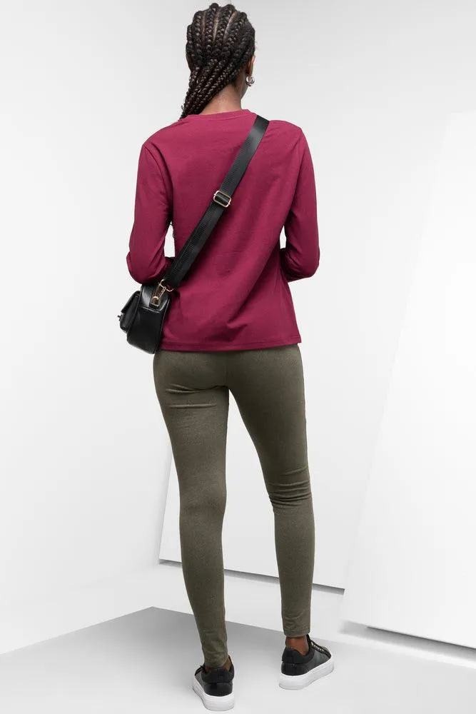 Long Sleeve Crew Neck T-Shirt Burgundy sold by Ackermas product image thumbnail 3