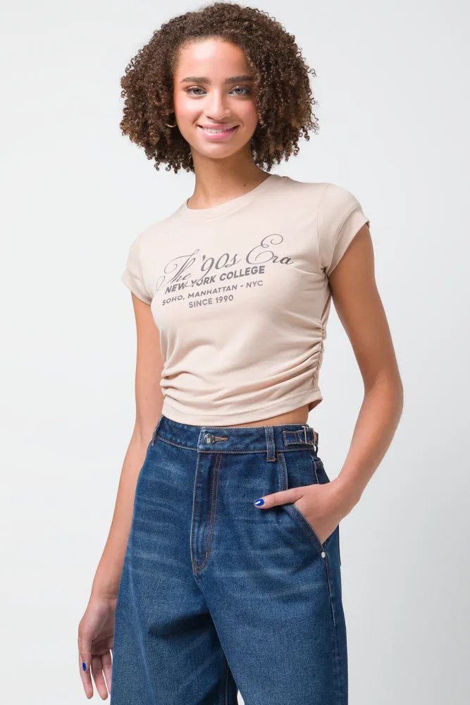 T-shirt with Suede Rouching Beige sold by Ackermas