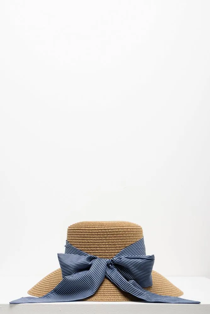 Narrow Brim Straw Hat Natural & Blue sold by Ackermas