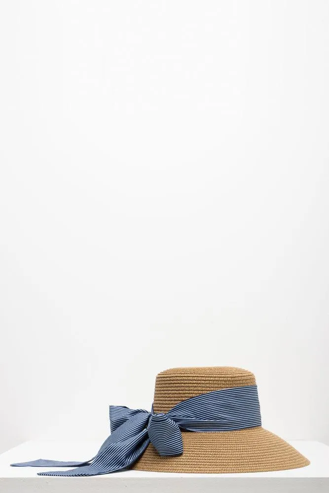 Narrow Brim Straw Hat Natural & Blue sold by Ackermas product image thumbnail 2