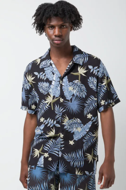 Leaf Short Sleeve Shirt Blue And Black sold by Ackermas