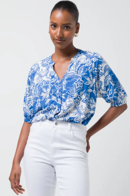 Mandarin Collar Blouse Blue sold by Ackermas