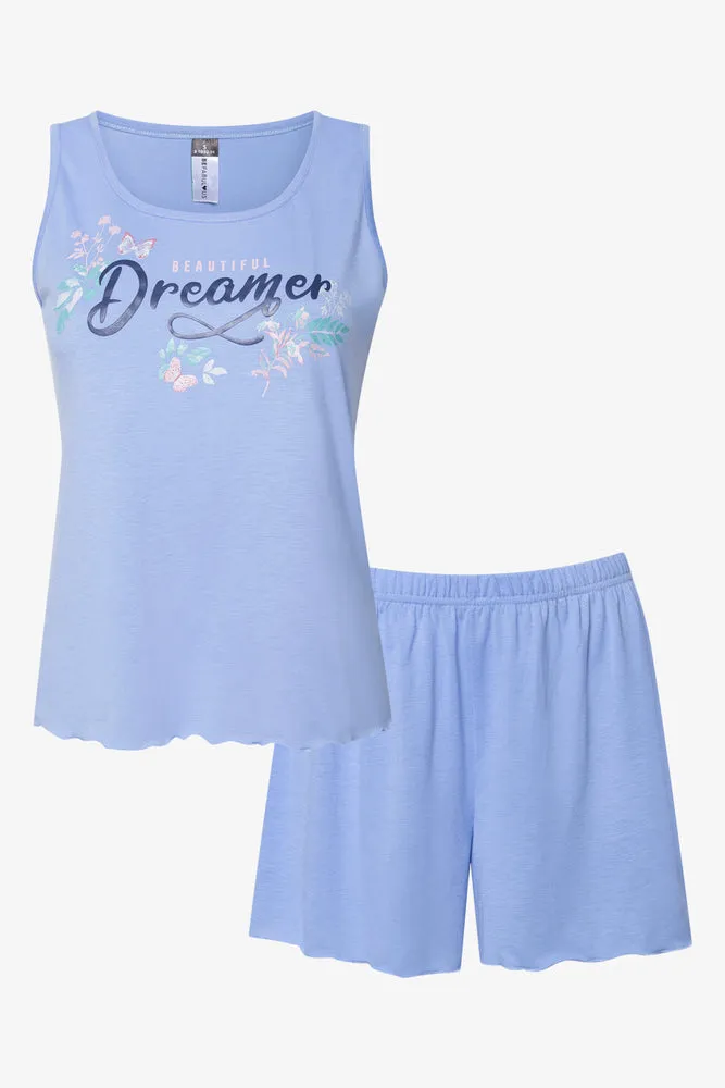 Rib Sleeveless Short Set Blue sold by Ackermas