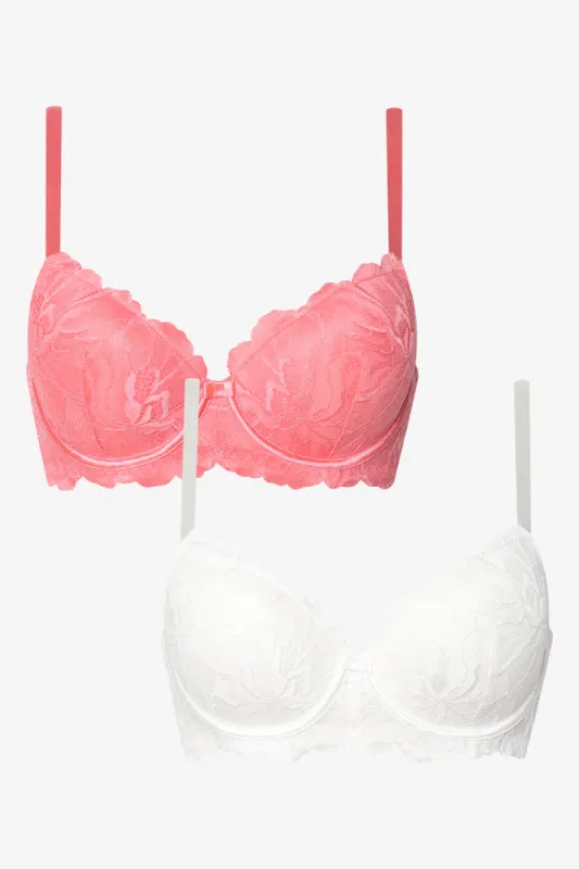 2 Pack Lace Balconette Bras Coral And White sold by Ackermas