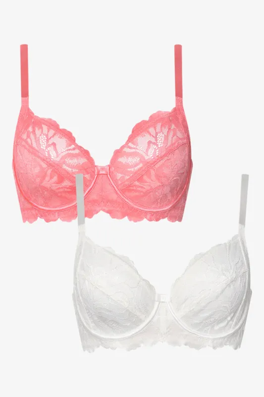 2 Pack Lace Non Padded Underwire Bras Coral And White sold by Ackermas