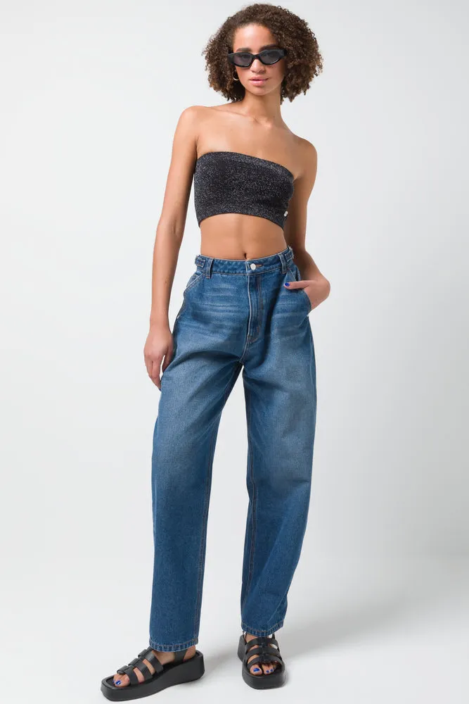 Wide Balloon Skater Denim Jeans Blue sold by Ackermas