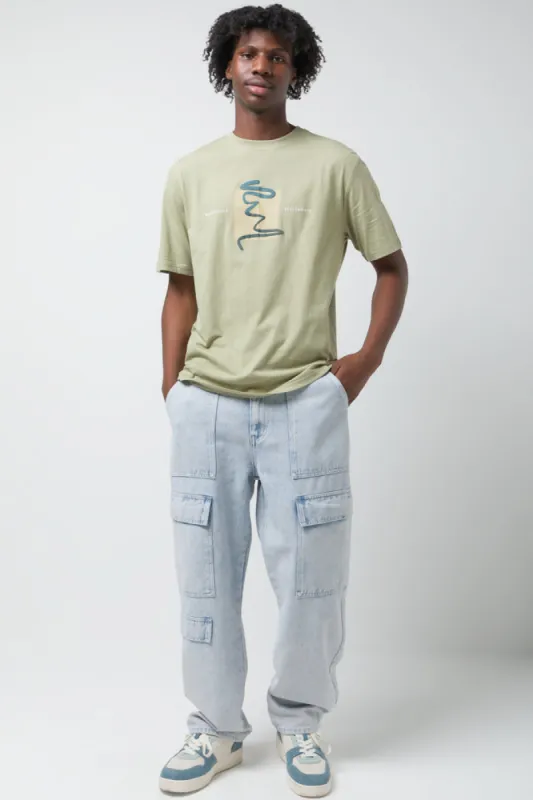 Cargo Loose Fit Denim Jeans Light Blue sold by Ackermas
