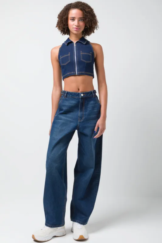 Wide Balloon Skater Denim Jeans Dark Blue sold by Ackermas