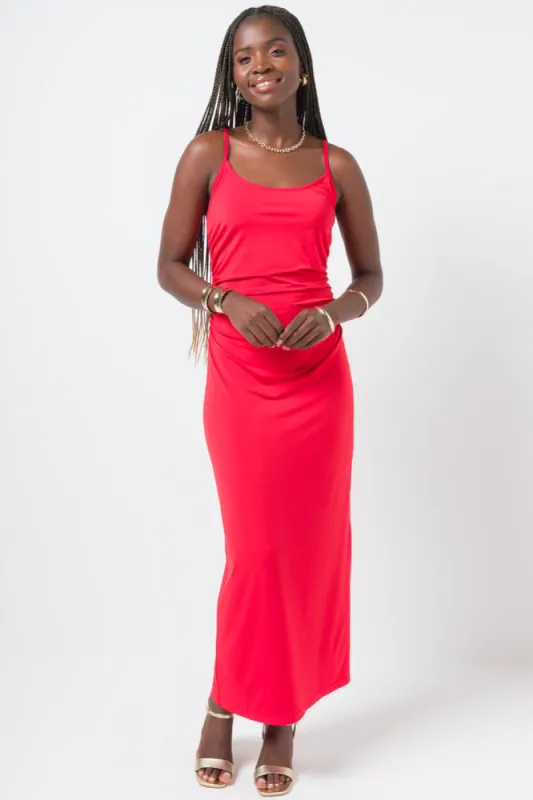 Strappy Side Ruched Dress Red sold by Ackermas