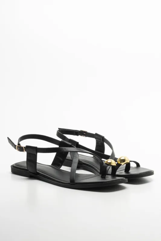 Toe Post Strappy Sandal Black sold by Ackermas