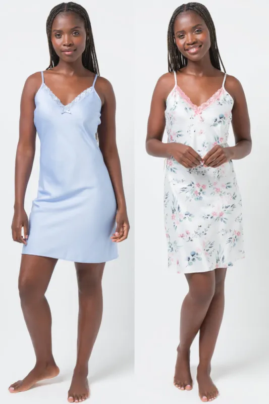 2 Pack Floral Satin Chemise Blue sold by Ackermas