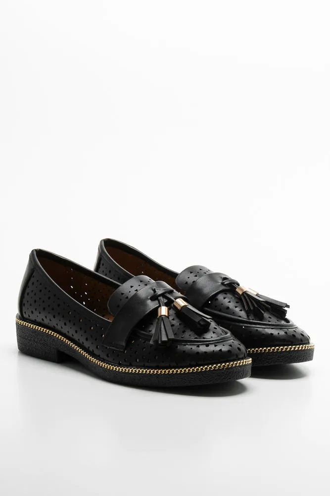 Cut Out Tassel Loafer Black sold by Ackermas