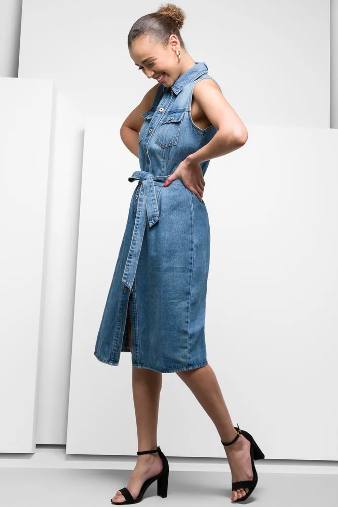 Sleeveless Belted Denim Dress Blue sold by Ackermas product image thumbnail 2