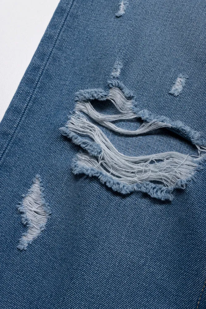 Ripped Straight Leg Denim Jeans Blue sold by Ackermas product image thumbnail 3