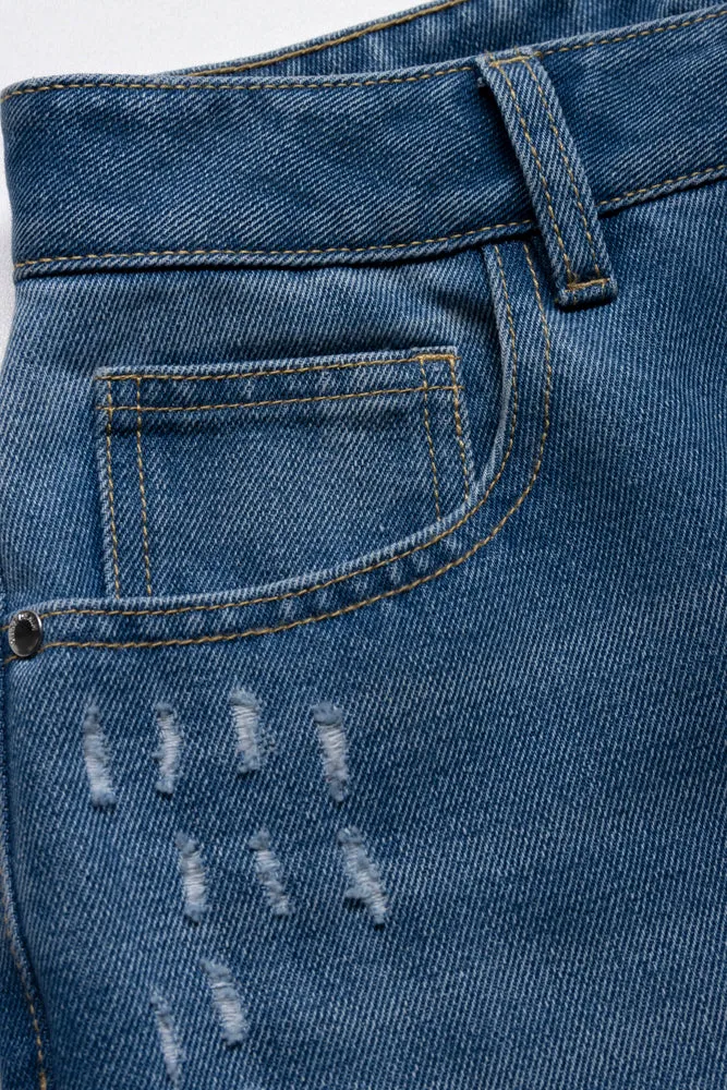 Ripped Straight Leg Denim Jeans Blue sold by Ackermas product image thumbnail 4