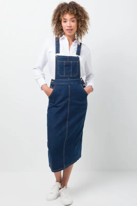 Denim Dungaree Dress Blue sold by Ackermas