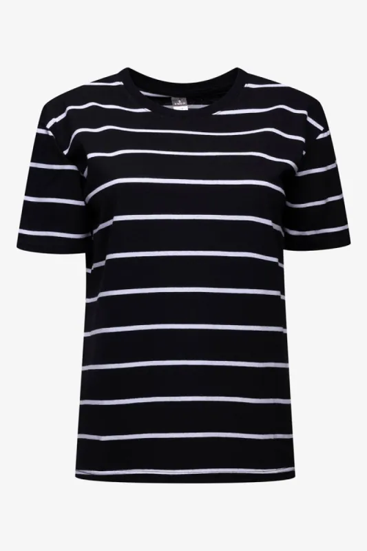 Stripe Short Sleeve T-Shirt Black And White sold by Ackermas