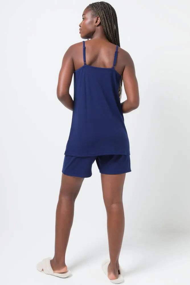 Rib Cami Short Set Navy sold by Ackermas product image thumbnail 3
