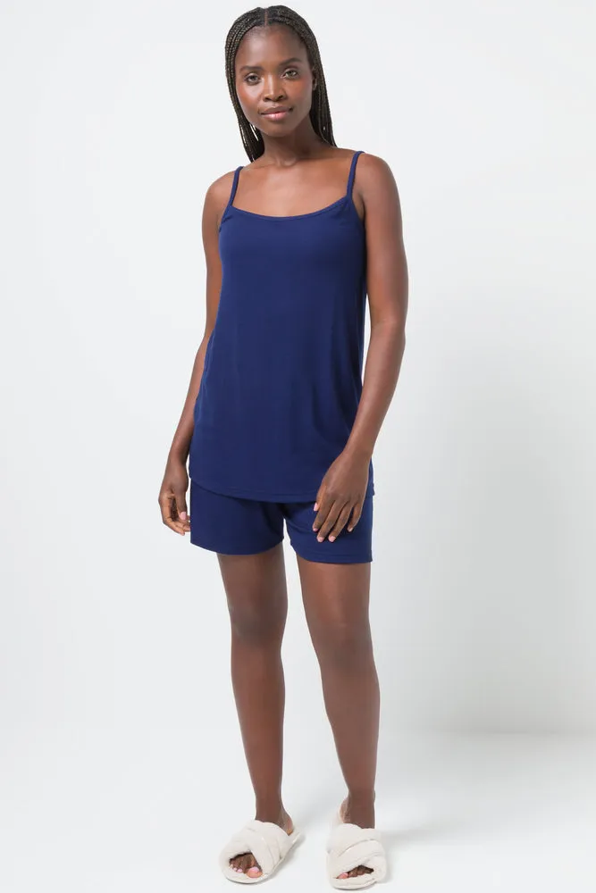 Rib Cami Short Set Navy sold by Ackermas