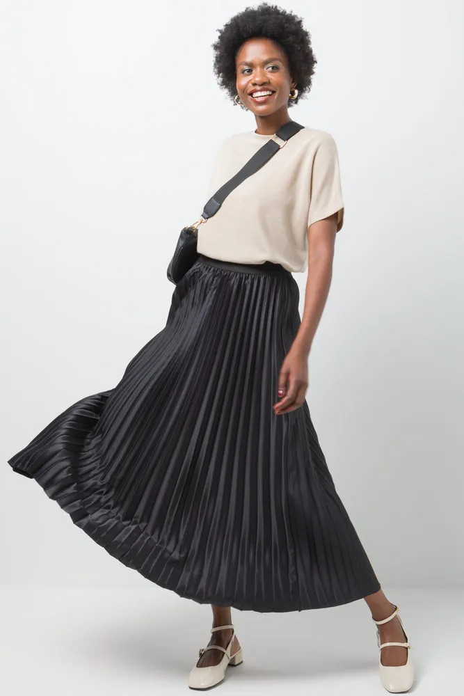 Satin Maxi Pleated Skirt Black sold by Ackermas