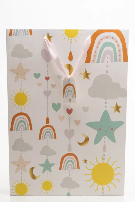 Rainbow And Stars Gift Bag White sold by Ackermas