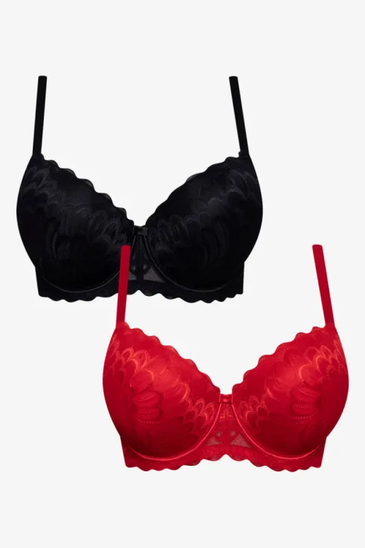 Plus Size 2 Pack Lace Balconette Bras Red And Black sold by Ackermas