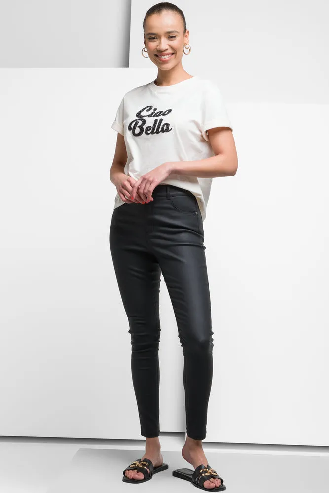 Coated Skinny Denim Jeans Black sold by Ackermas