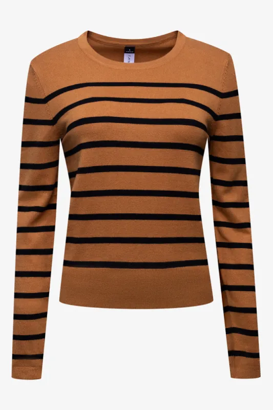 Stripe Long Sleeve Crew Neck Jersey Brown sold by Ackermas