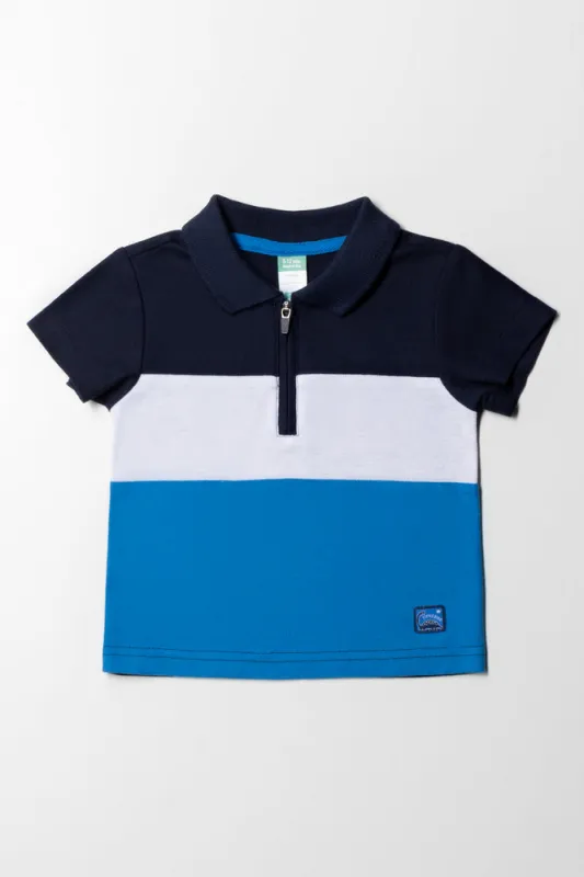 Colour Block Golfer Navy  White And Blue sold by Ackermas