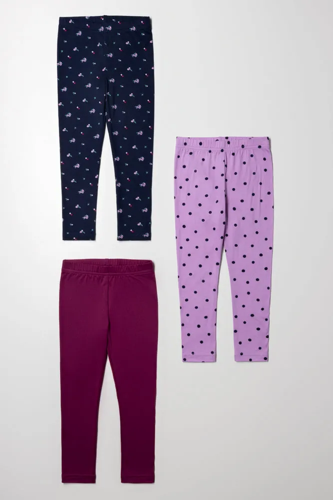 3 Pack Floral Leggings Navy, Purple And Burgundy sold by Ackermas