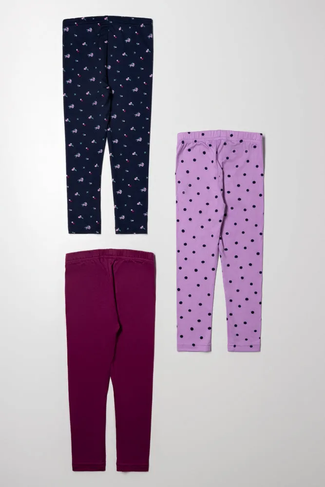 3 Pack Floral Leggings Navy, Purple And Burgundy sold by Ackermas product image thumbnail 3