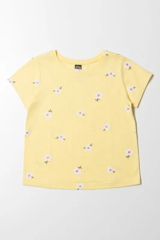 Floral Short Sleeve T-Shirt Yellow sold by Ackermas