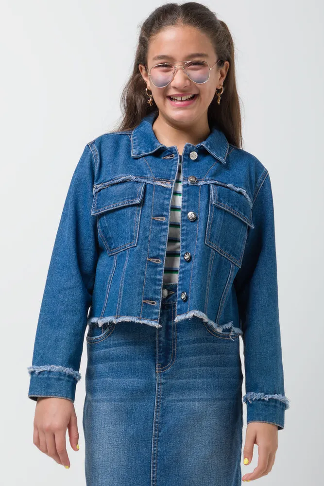 Denim Jacket With Frayed Edges Blue sold by Ackermas