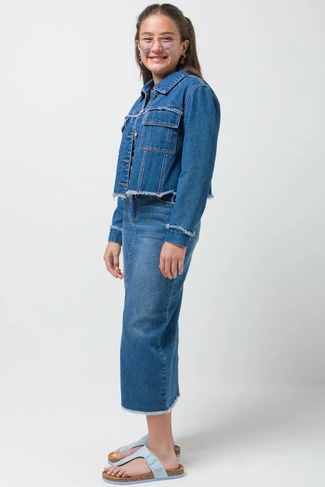 Denim Jacket With Frayed Edges Blue sold by Ackermas product image thumbnail 2