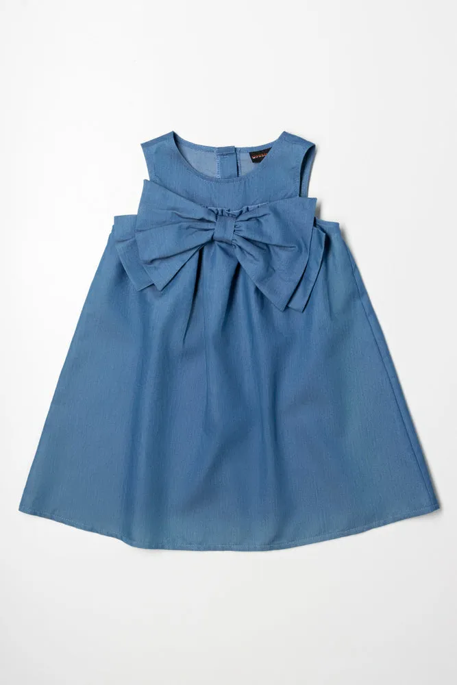 A-Line Denim Bow Dress Blue sold by Ackermas