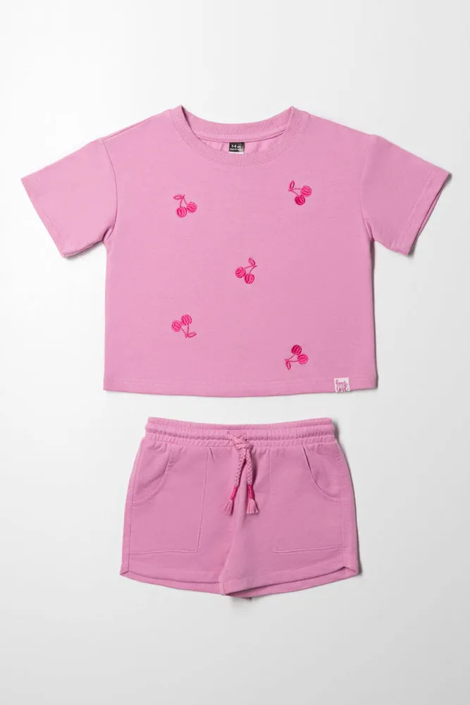 Unbrushed Fleece Shorts Set Pink sold by Ackermas