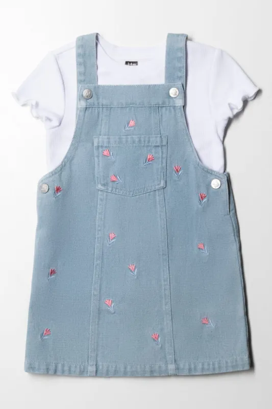 Denim Pinni with Floral Embroidery sold by Ackermas