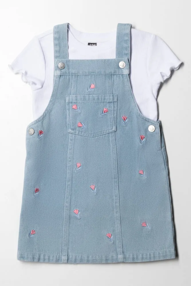 Denim Pinni with Floral Embroidery sold by Ackermas