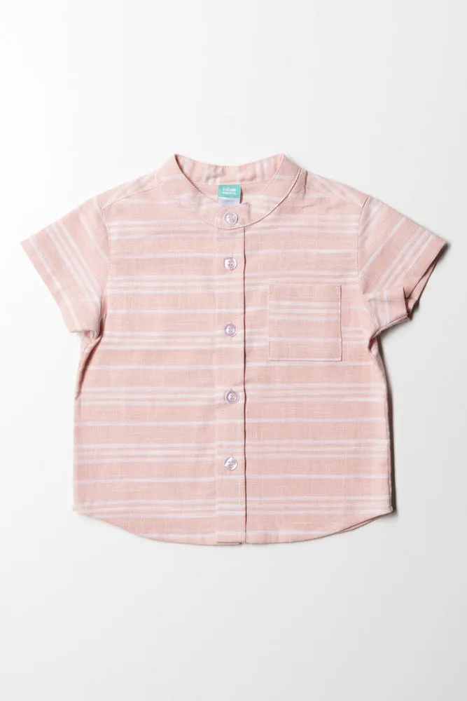 Mandarin Collar Woven Shirt Pink sold by Ackermas