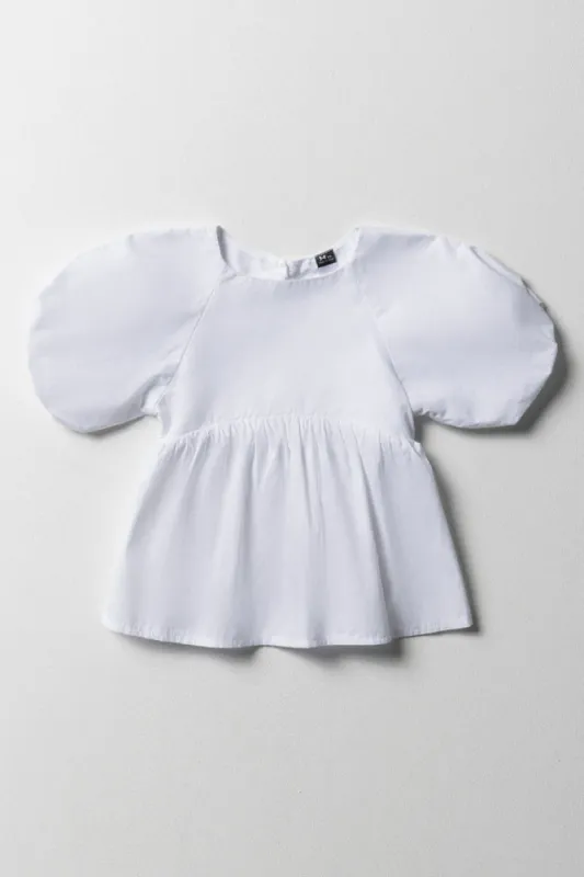 Peplum Puff Sleeve Top White sold by Ackermas