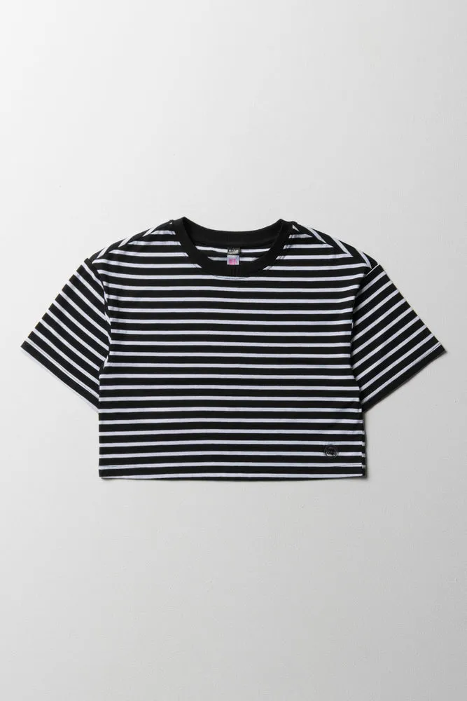 Stripe Boxy Short Sleeve T-Shirt Black sold by Ackermas