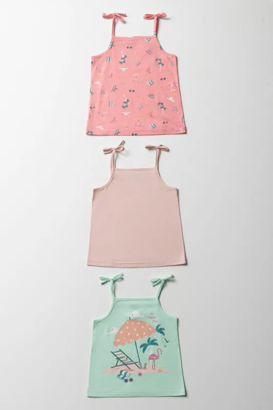 3 Pack Strappy Vests Pink & Aqua sold by Ackermas