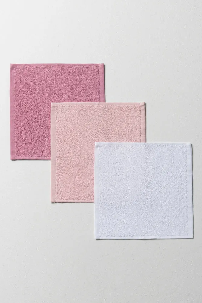 3 Pack Face Cloths Pink & White sold by Ackermas