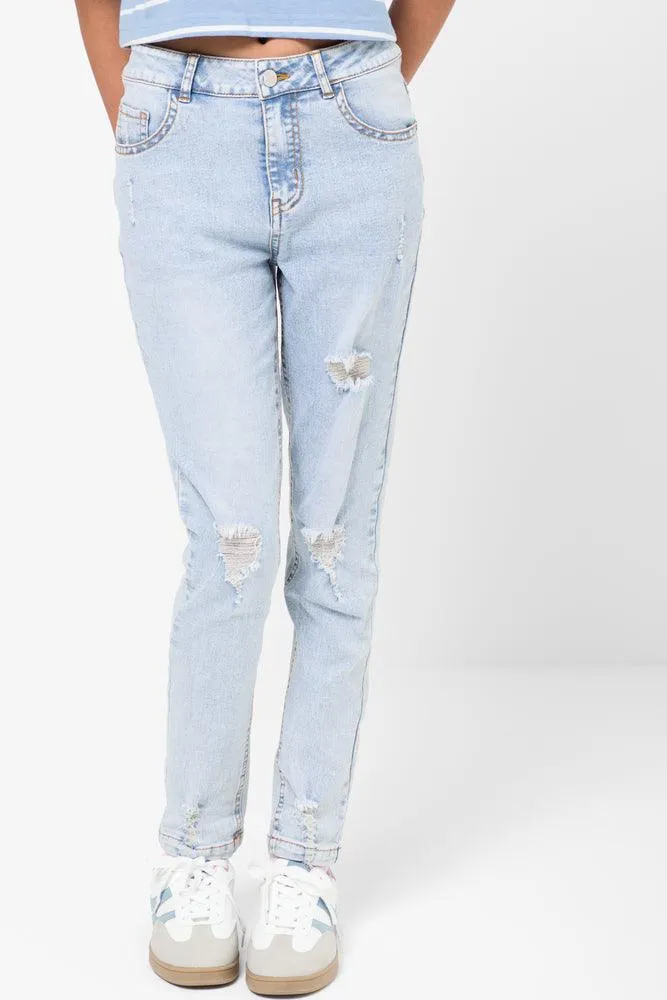 Ripped Skinny Denim Jeans Light Blue sold by Ackermas product image thumbnail 2